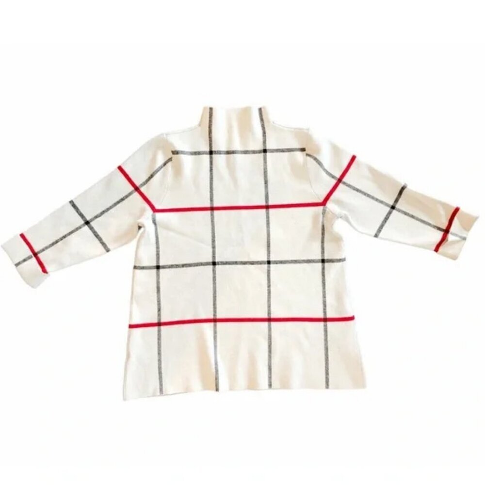 Tahari Windowpane Check Mock Funnel Neck Super Soft Sweater Medium - Picture 2 of 8